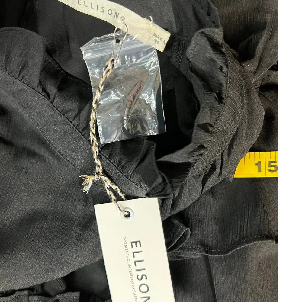 Ellison Black Tiered Ruffle Blouse NWT Medium Sheer Romantic Statement Top - Picture 6 of 8